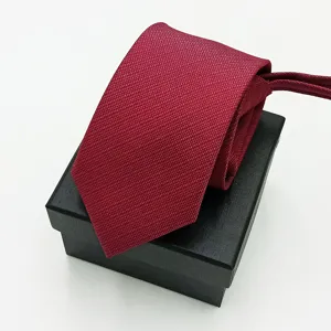 Men Business Zipper Tie Polyester Solid Color Jacquard Wedding Necktie Formal Suit Neck Wear Gift Box