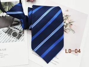 Men's blue striped zipper necktie business formal wear casual dress neck tie accessory