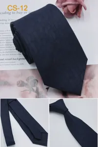 Cravatta uomo in seta jacquard classica 8cm affari formale blu scuro vista dettaglio