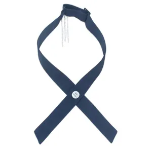 Dark blue solid color cross tie JK uniform collar bow tie with button for school shirt main view.
