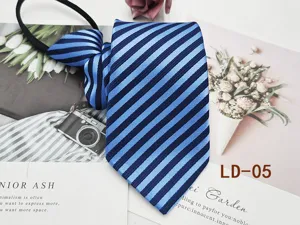Men zipper tie blue black striped formal business lazy necktie for office work wedding suit