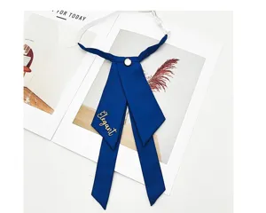 Solid color JK bow tie for women, Korean style academy ribbon with elegant embroidery.