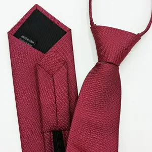 Classic burgundy zipper tie for men, easy lazy necktie made from durable polyester fabric.