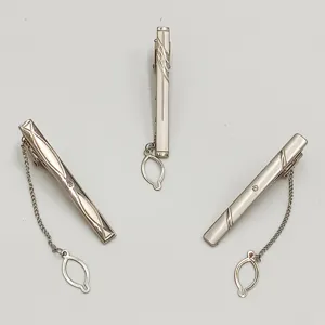 Men Business Metal Tie Clip Minimalist Silver Tie Clip With Chain And Rhinestone Secure Business Meeting Accessories