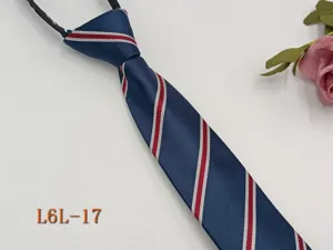 Men's business zipper tie, Korean style narrow 6cm pre-tied necktie with classic diagonal stripes.