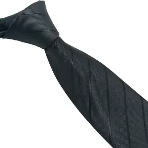 Classic black striped formal business men's necktie 8cm wide polyester silk fabric.