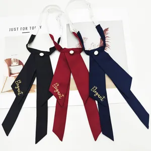 Korean College Style Women Bow Tie Embroidered Polyester Silk Bowknot Collar Accessory Graduation Uniform Neckwear