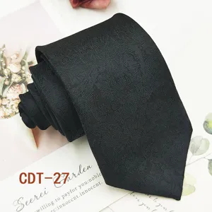 Men's black jacquard tie formal business polyester necktie for wedding party office suit wear