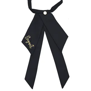 Black JK ribbon bow tie with gold embroidery Elegant, Korean college style collar flower.