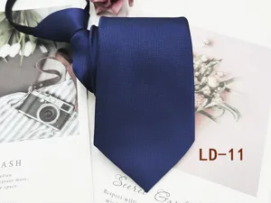 Men's solid dark blue zipper tie business formal 8cm lazy necktie elegant workplace wear