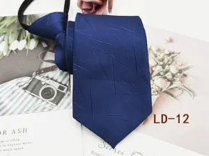 Blue zipper necktie for men, business formal 8cm lazy tie with classic striped design.