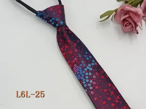 Men business zipper necktie narrow 6cm pre-tied blue red dotted design formal wear accessory