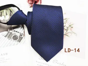 Blue striped zipper necktie detail shot, perfect for men's business formal office wear and daily work.