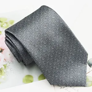 Men's dark grey formal business tie, jacquard textured polyester necktie for wedding office.