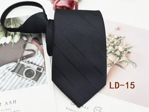 Men's black striped zipper tie, 8cm business formal lazy necktie for office and daily wear.