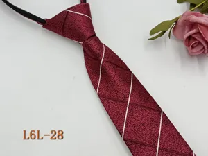 Men's zipper tie wine red diamond lattice business formal wear Korean style easy pull necktie.