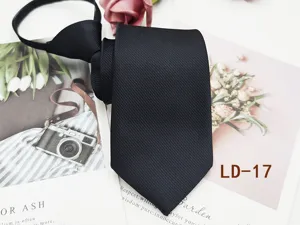 Black zipper tie for men business necktie solid color pre-tied lazy tie stylish 8cm