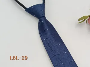 Mens navy blue business zipper necktie 6cm slim patterned formal neckwear detail view
