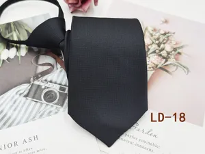 Classic black zipper necktie for men, professional business office wear, easy-to-use design.