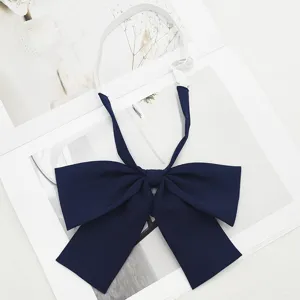 Nœud papillon d'uniforme JK bleu marine pour étudiants, nœud unicolore classique avec sangle réglable.