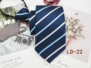 Men's blue striped zipper tie business formal wear lazy necktie with diagonal stripes