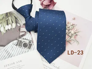 Men zipper necktie business formal dark blue striped tie lazy pre-tied design 8cm width