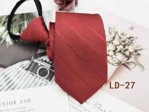 Red striped zipper tie men business formal necktie 8cm lazy tie detailed presentation view