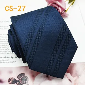 Cravatta da Uomo in Seta Blu Scuro Classica Affari Formale Tessuta Jacquard Cravatta