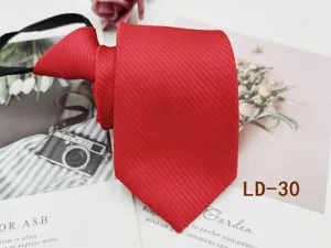 Classic red striped zipper tie for men, 8cm business formal necktie ready-made lazy tie.
