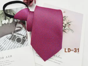 Men's red and blue striped zipper tie, 8cm lazy business formal necktie for office wear.