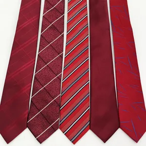 Men's stylish business tie set red striped plaid classic necktie formal wear accessory.