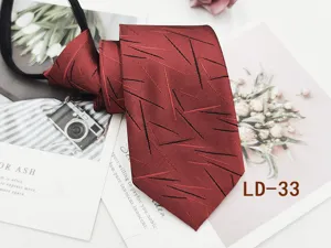 Men's red zipper tie with black stripe pattern, stylish business lazy necktie for work.