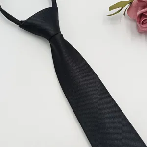 Men's black skinny zipper necktie professional business formal wear pre tied 6cm width