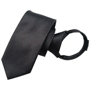 Men's black business formal narrow zipper tie pre-tied professional necktie 6cm main view