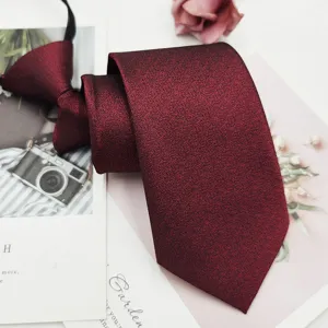 Men's wine red textured necktie and zipper bow tie set, elegant formal business suit accessory