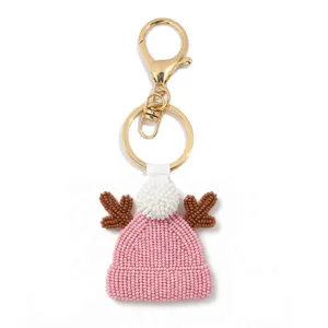 Porte-clés chapeau de Noël en perles fait à la main joli pendentif de sac à main