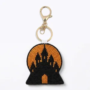 Halloween handmade seed bead keychain, castle pendant charm for keys and bags.