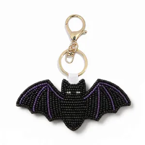 Halloween Seed Bead Keychain Vampire Bat Castle Witch Hat Cauldron Bag Pendant Cute Beaded Key Chain Holiday Gift