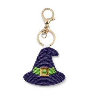 Handmade beaded witch hat keychain detail, exquisite craftsmanship, perfect Halloween accessory.
