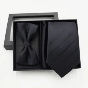 Conjunto de corbata pajarita y pauelo para hombre negro caja regalo negocios formales