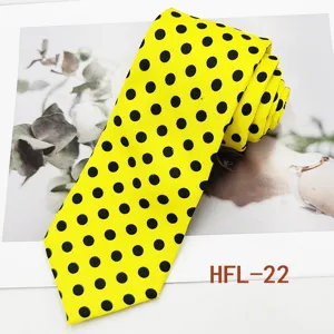 Men's yellow black polka dot necktie, stylish business casual formal suit accessory 8cm.