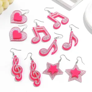 Mode Rosenrot Acryl Glitzer Musiknote Herz Stern Ohrhänger Für Damen Süß Statement Party Schmuck Geschenk