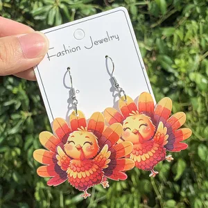 Süße Thanksgiving Truthahn Acryl Ohrringe mit einem schönen bunten Design für Damen.