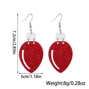 Glänzende rote Glitzer Acryl Weihnachten Glühbirne Ohrringe mit silbernem Haken Design