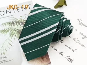 Green and white striped tie for JK uniform, 7cm handmade necktie for daily wear.