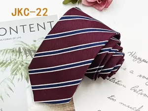 Burgundy striped tie for JK uniform and casual wear, elegant 7cm handmade necktie.