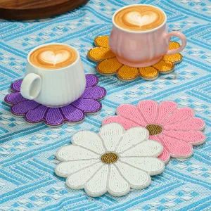 Posavasos florales de cuentas hechos a mano, manteles de taza bonitos para decoración de mesa.