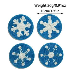 Set de dessous de verre flocon de neige en perles, tapis ronds bleus de 10cm déco.