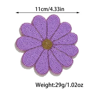 Posavasos de flores de cuentas hecho a mano mantel individual morado 11cm taza calor
