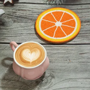 Handgemaakte Glazen Kralen Onderzetter met Fruitpatroon Ronde Warmte-isolerende Tafelmat voor Huis en Kantoor Decoratie